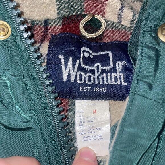 Woolrich Jacket Parka Mens Sz M Green Hooded Plaid Lined USA Barn Coat Zip 80s - Picture 5 of 9